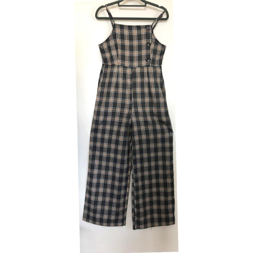 Wide Leg Houndstooth Plaid Jumper